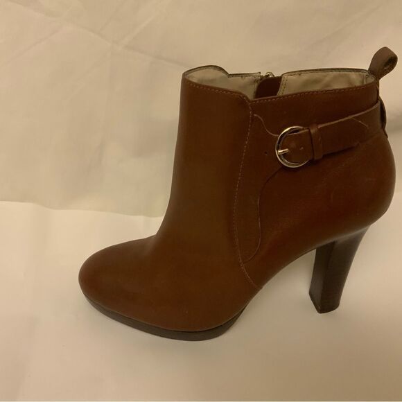 Neiman Marcus SPENCER Brazil BROWN LEATHER Heels BOOTIES Boots BUCKLE eur 38 - Picture 1 of 12